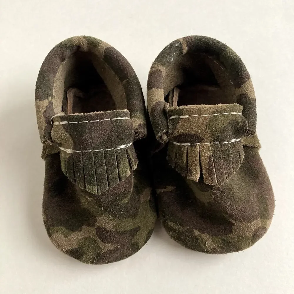 Freshly Picked Classic Moccasin Baby Shoe Fringed Camouflage 1